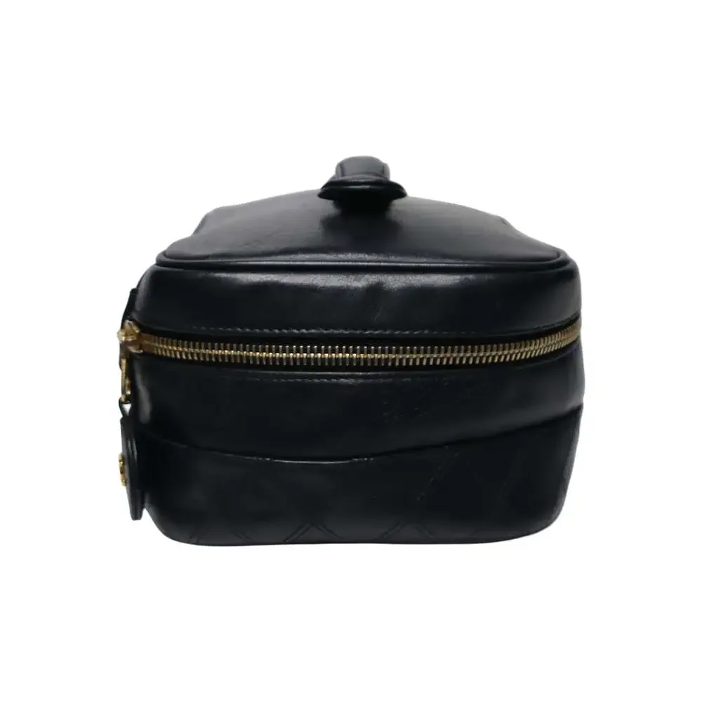 Chanel Leather Top Handle Quilted Detail Vanity Bag Authentic
